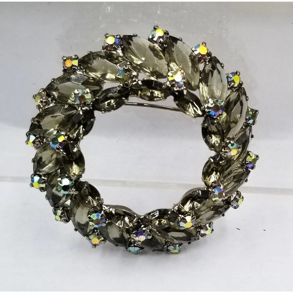 Juliana D & E  2.5 “ Gray AB Aurora Borealis Crystal  DoubleTiered Brooch - Picture 1 of 4